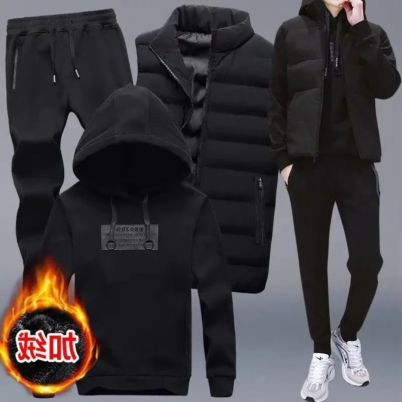 Men's Autumn Winter Sweatshirt Vest Casual Three-piece Set Fashionable Simple Casual Cool Hooded Sports Three-piece Dec