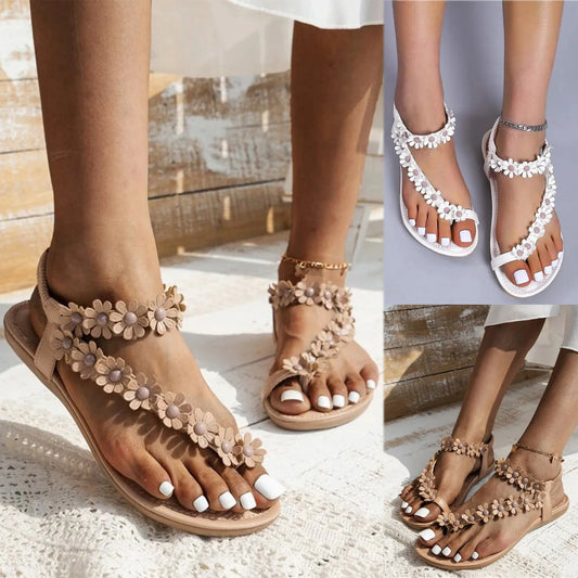 Fashion Bohemian Sandals Women Shoes Summer Flower Flat Shoes Luxury Sandals Women Designers Outdoor Sports Beach Shoes 2024