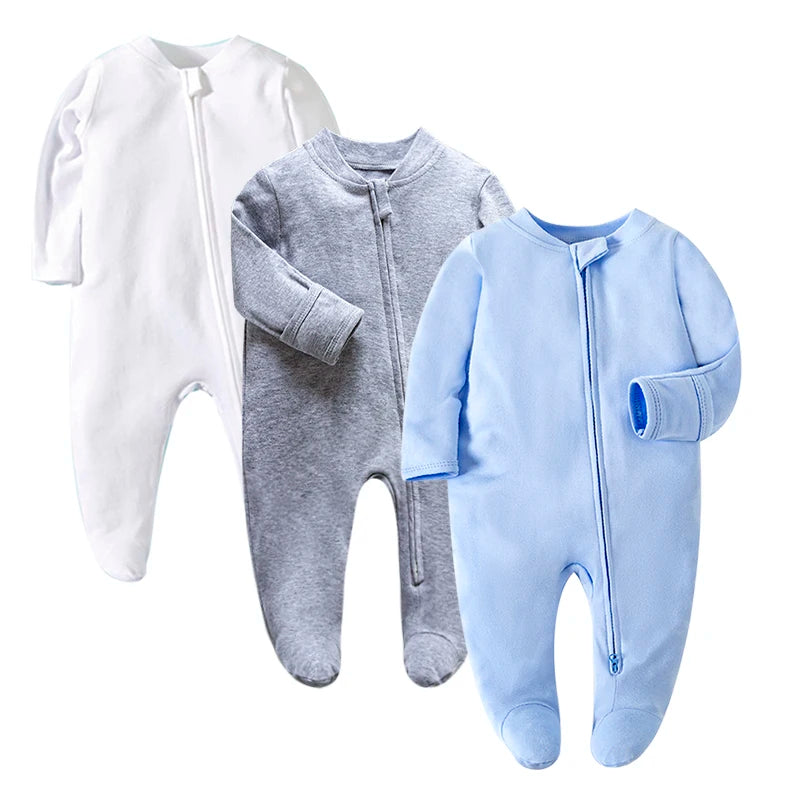 Newborn Footed Pajamas Zipper Girl and Boy Romper Long Sleeve Jumpsuit Cotton Solid White Fashion 0-12 Months Baby Clothes