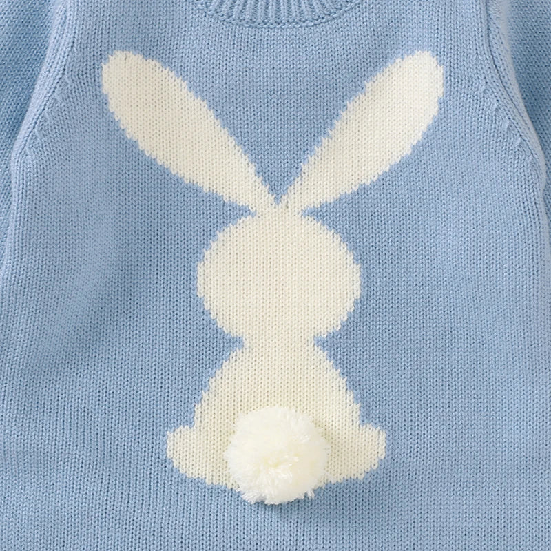 Cute Rabbit Knitted Baby Rompers Clothes Spring Autumn Crew Neck Long Sleeves Newborn Boys Girls Easter Jumpsuits Outfits 0-18m