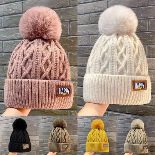 Fashion Women Pompoms Hat Hairball Hat Thickened Winter Warm Hat Stylish Beanie Hats Casual Outdoor Knitted Cap