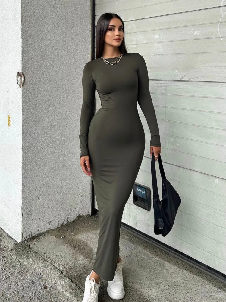 Classic Black Dress Round Neck Long-sleeved Elegat Dresses For Women Tight-fitting Hip-hugging Slim Sexy Long Dress For Women