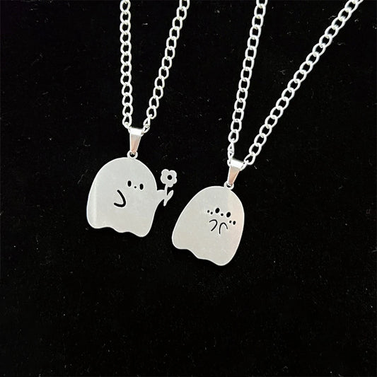 Fashion Creative Flower Delicate Trendy Engagement Ghost Couple Pendant Necklace Women Jewelry Gift