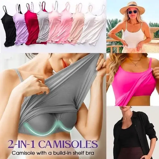 Cami Bra – Women's Camisole With Built In Padded Bra Vest Dropshipping As Seen on Tiktok Pink Top For Women Pajamas Home Wear