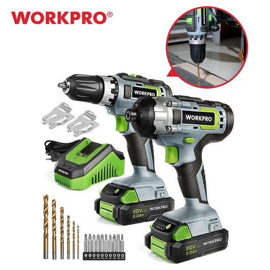 WORKPRO Li-ion Cordless Impact Screwdriver Set & Drill Driver Set  21PC and Including 20V 2 Fast Charging Batteries Power Tool