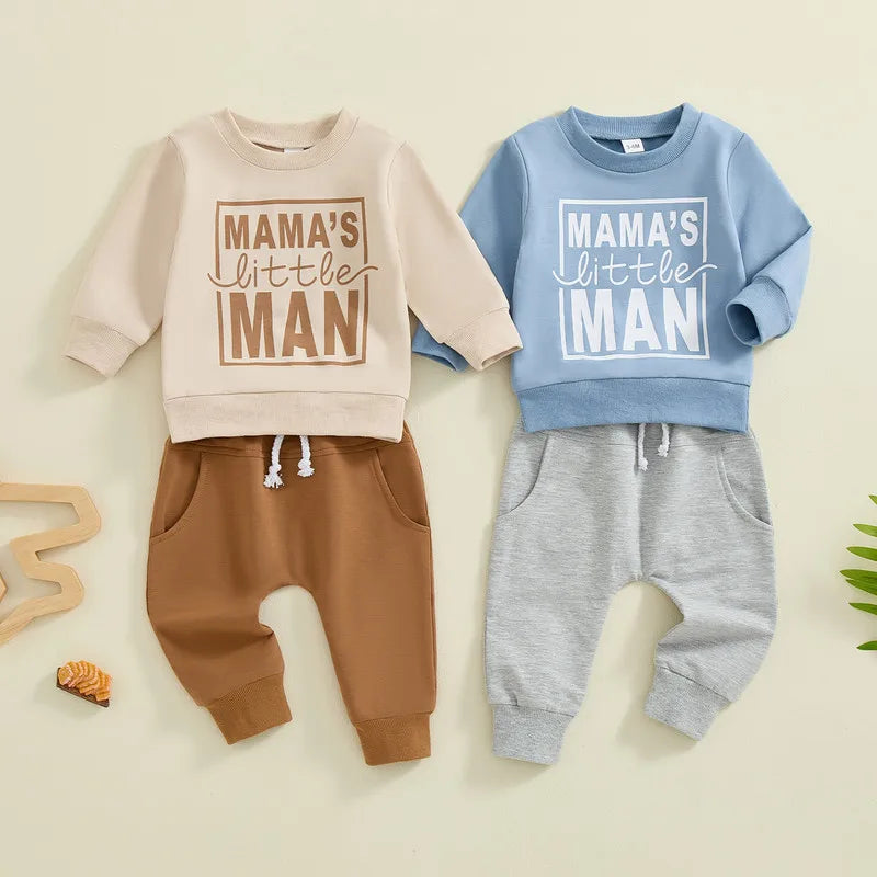 Baby Boy Pant Sets Fall Clothes Letter Print Long Sleeve Sweatshirt and Elastic Pants 2 Piece Outfits for Toddler