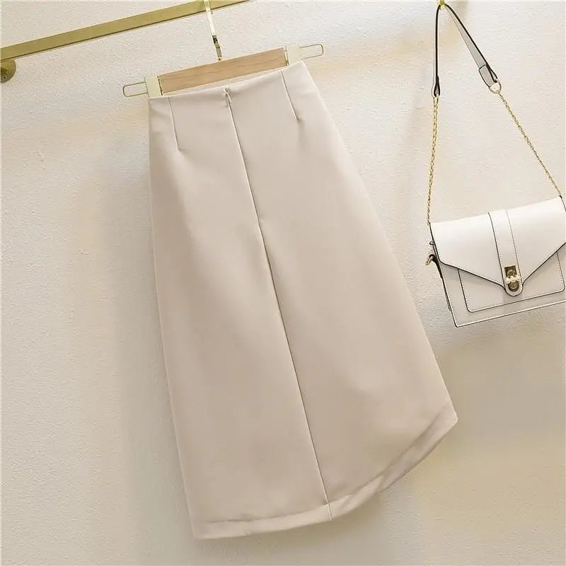 Autumn Women's Irregular A-Line Skirt Folds Slim Sexy Elegant Office Lady's Skirt Solid All-Match Trend Korean Chic Zipper Split