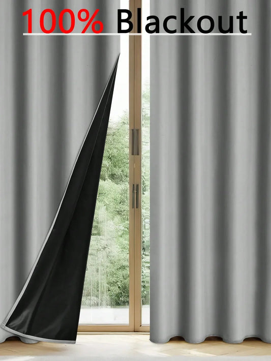 1pc Solid Blackout Curtains with Grommets, Total Privacy Drapes for Bedroom