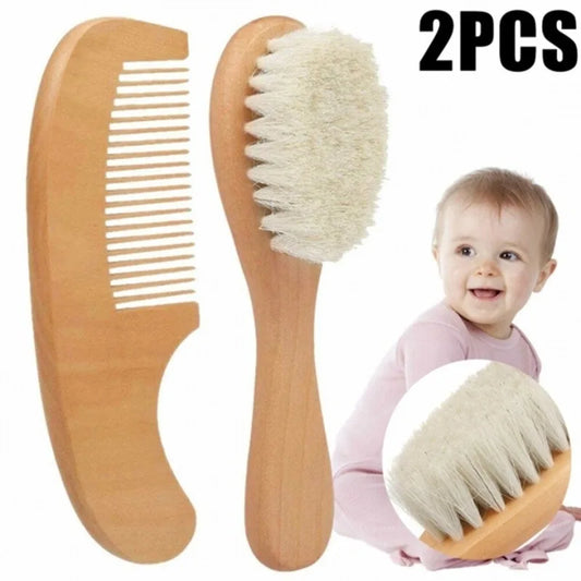 Newborn Baby Natural Wooden Boys Girls Soft Wool Hair Brush Head Comb Infant Head Massager Portable Bath Brush Comb for Kids