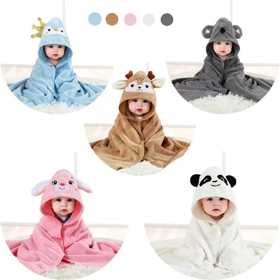 80*80cm Cartoon Baby Bath Towel Body Hooded Polyester Fiber Baby Bathrobe Newborn Swaddling Girl and Boy Baby Blanket