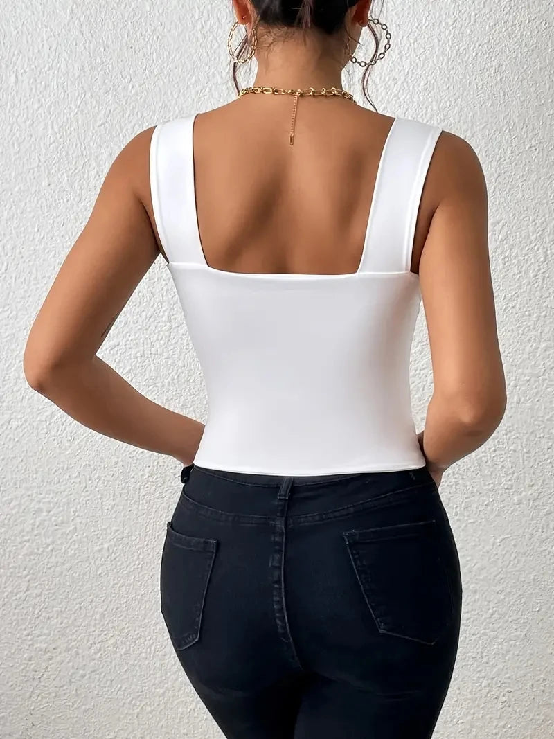 2024 Square Neck Sleeveless Summer Crop Top White Women Black Casual Basic T Shirt Off Shoulder Cami Sexy Backless Tank Top