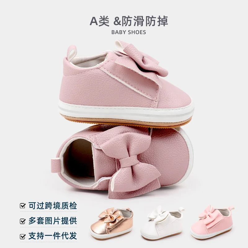 Baby Girl Shoes High Quality Soft PU for 0-9-18 Months Toddler Prewalking Outdoor Beautiful Cute Butterfly Bowknot 2024 BXC4143