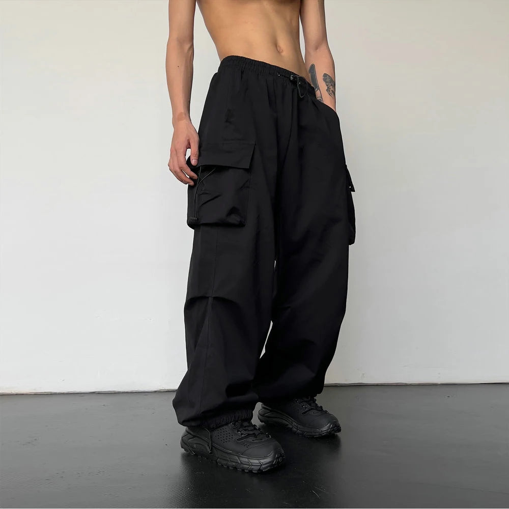 Spring Summer Fashion Casual Pans For Men Streetwear Solid Color Cargo Pants Elastic Waist Wide Leg Men's Joggers