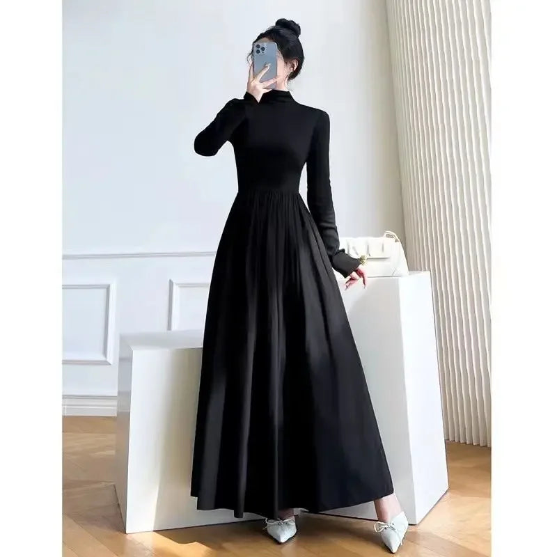 2024 New Slim Long Sleeve Elegant Dress Autumn Winter Thin Casual Temperament Pullovers Women's Clothing Office Lady Simplicity