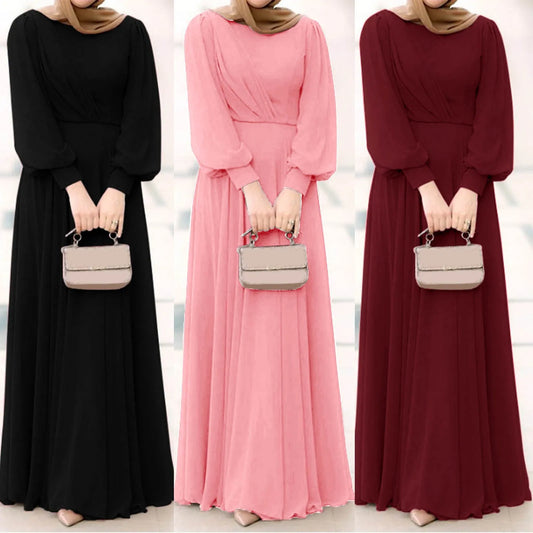 Abaya Dubai Muslim Hijab Dress Puff Sleeve Basic Closed Abayas for Women Turkey Ramadan Islamic Clothing Kaftan Robe