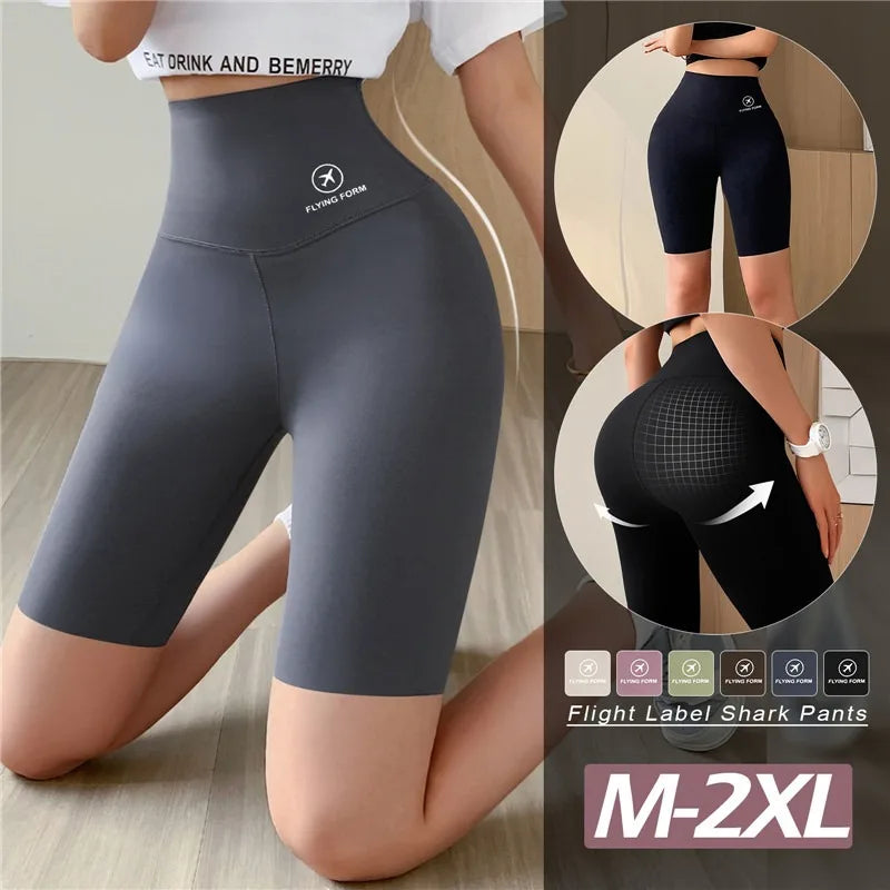 2024 Hot Thin Shark Skin Leggings for Women 5 Points High Waist Belly Holding Tight Stretch Shorts Cycling Pants Weight Loss