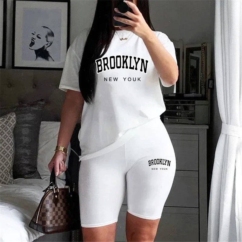 Womens Tracksuit Brooklyn Letter Printing T-Shirt+Shorts 2 Piece Sets Fashion Sports Outfits Luxury Summer Casual Short Suit