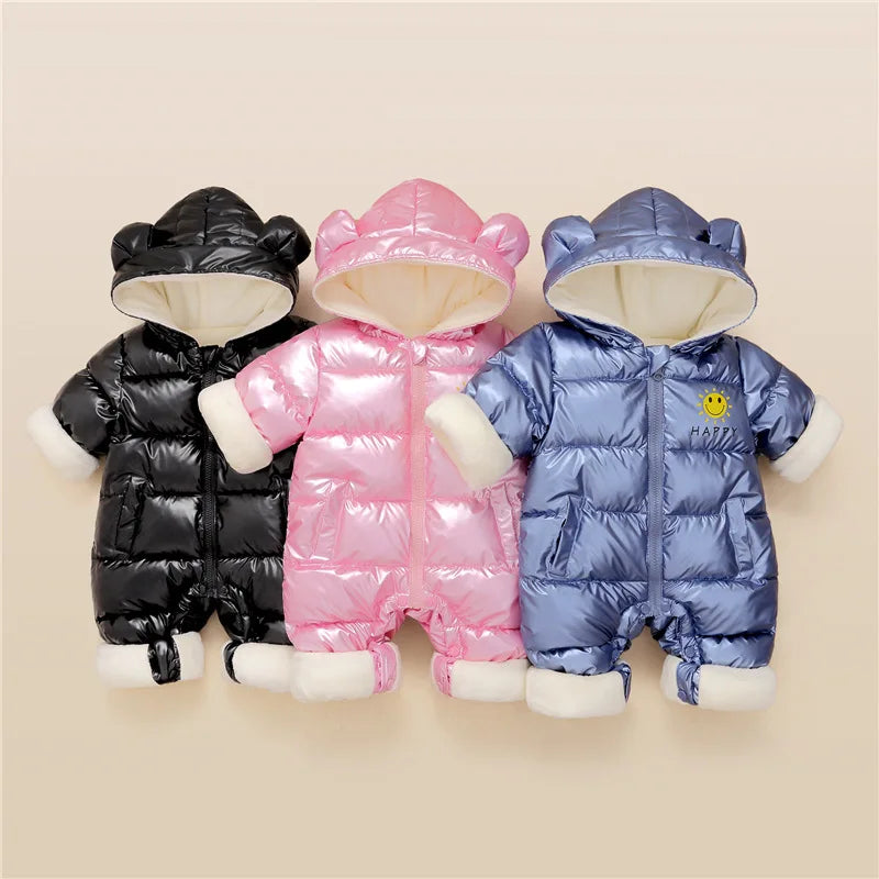 2024 Baby Winter Snowsuit Plus Velvet Waterproof No-wash Baby Boy Jumpsuit Newborn Romper Baby Girl Overalls Infant Coat Clothes