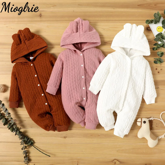 Autumn Winter Newborn Baby Romper Boys Girls Lovely Ears Hooded Long Sleeve Infant Bodysuit Warm Jumpsuit Toddler Girl Clothes