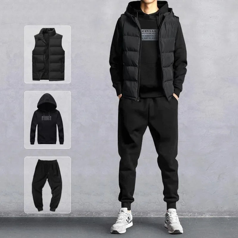 Men's Autumn Winter Sweatshirt Vest Casual Three-piece Set Fashionable Simple Casual Cool Hooded Sports Three-piece Dec