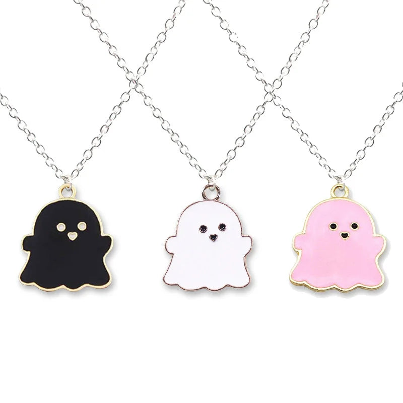 2Pcs Cute Black And White Ghost Pendant Necklaces For Women Men Best Friend Lovely Ghost Pendant Couple Necklace Fashion Jewelry