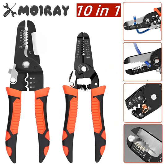 10 in 1 Stripping Crimping Pliers Wire Stripper Multi Functional Ring Crimpper Electrician Peeling Network Cable Stripper Tools