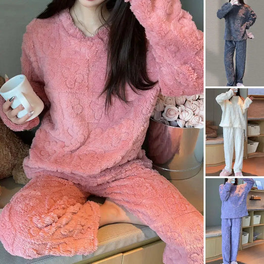 Autumn Winter Kawaii Cartoon Pajama Sets Women Pyjamas Warm Flannel Loung Sleepwear Girl Pijama Mujer Night Suits Homewear