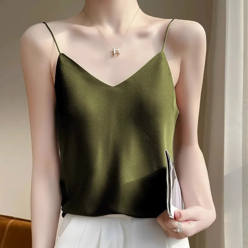 Casual Women Camis Tops Solid Spring Summer Tops Sexy V-neck Tank Tops Office Lady Top 2024 Fashion Korean Tank Top