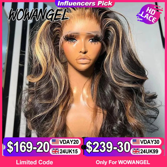 1B27 Highlight Colored Wig 13x6 HD Lace Frontal Human Hair Wig 34inch Body Wave Melt Skin 13x4 Full Frontal Wig Brazilian Hair