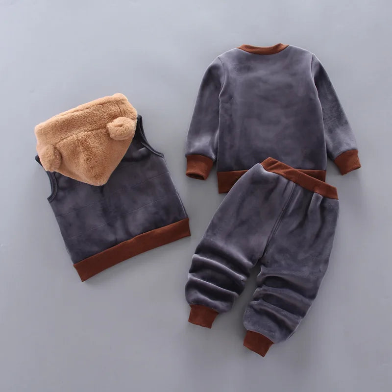 3PCS Winter Autumn Toddler Baby Boys Girls Clothes Baby Sweaters Coat +Pants +Hooded Vest Outfit Set Infant Warm Clothing Suits