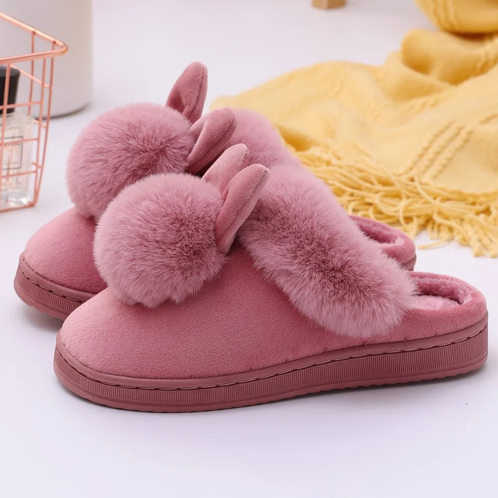 Cow Print Slippers For Women Women'S Indoor Winter Home Rabbit Comfort Shoe Furry Ears Footwear Slippers And Slides For Women