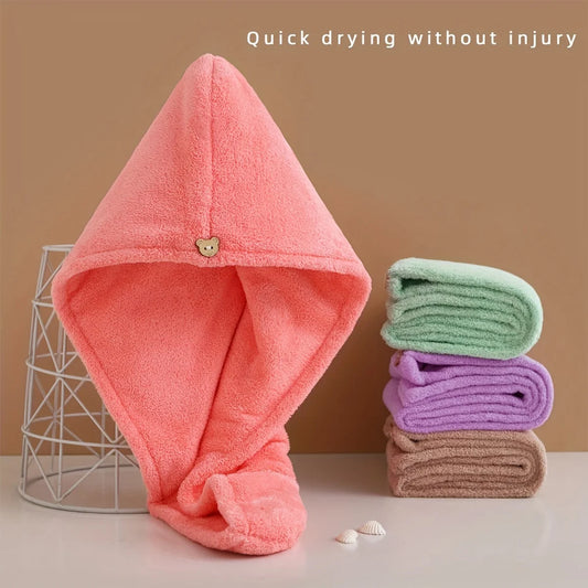 1pc Quick-Drying Hair Cap For Women Absorbent Coral Fleece Shower Cap With Thickened Towel For Hair Drying And Wrapping